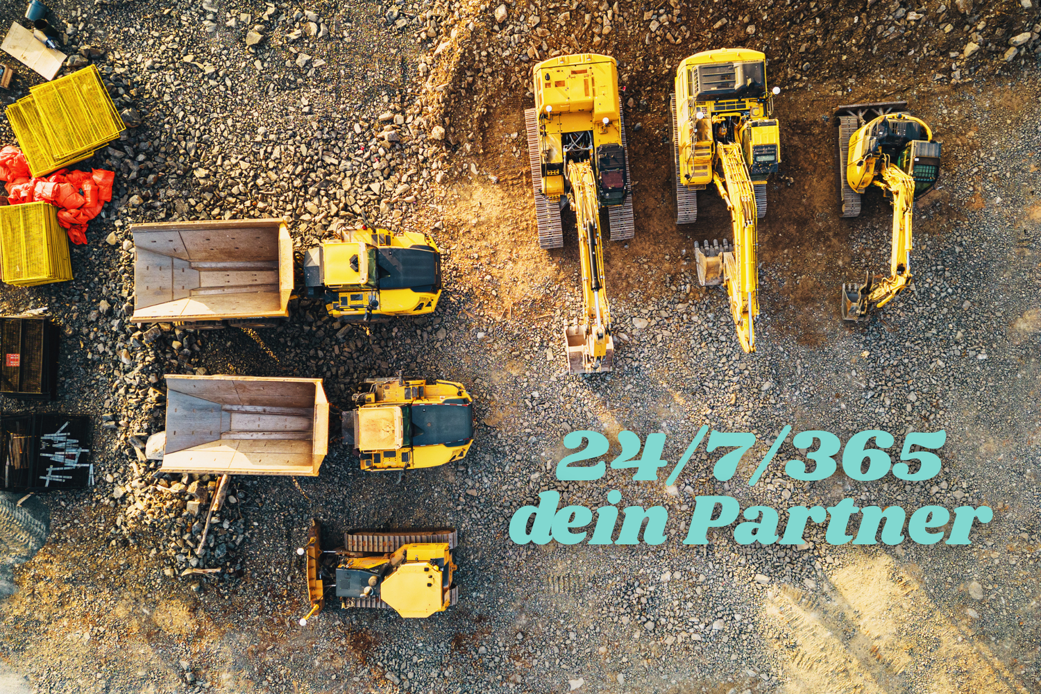 Baumaschinen auf Baustelle – Novaro bietet 24/7/365 Erreichbarkeit und Unterstützung für Bauleiter