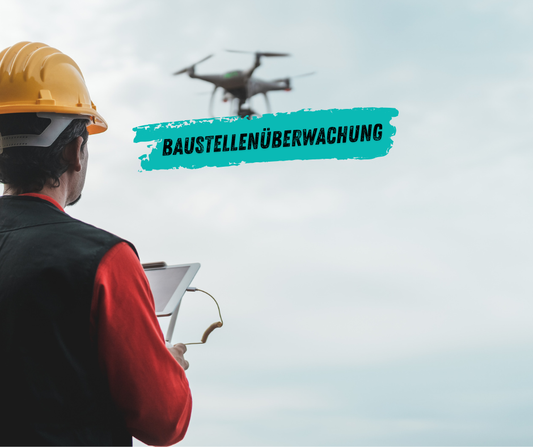 Drohne überwacht aktive Baustelle aus der Luft zur digitalen Dokumentation