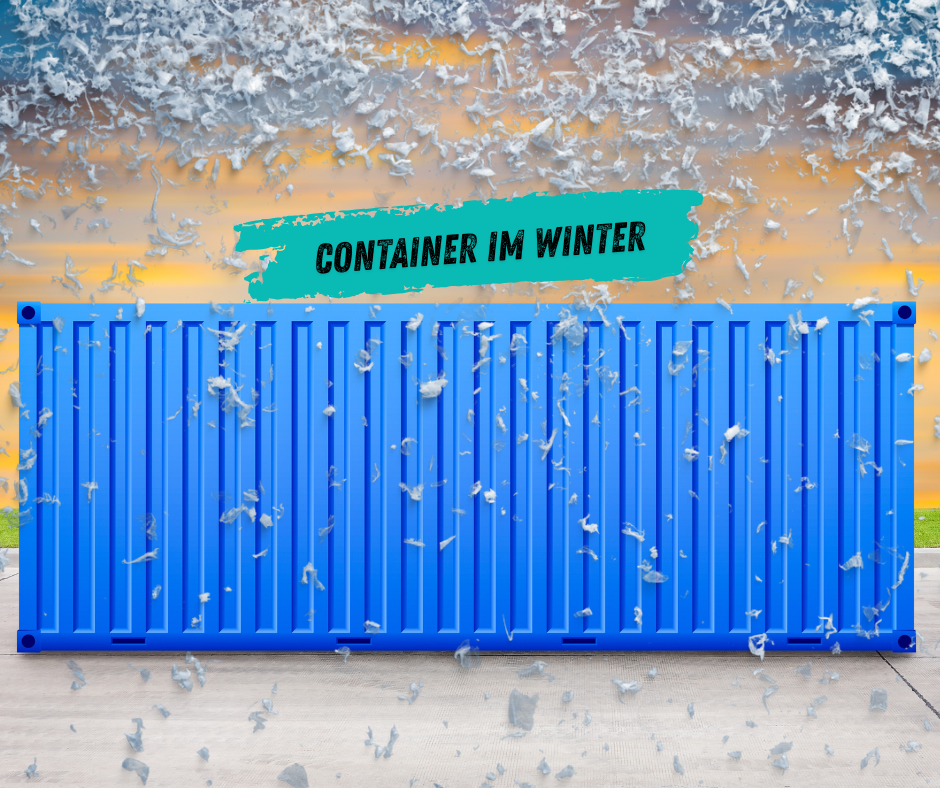 Baustellencontainer mit aktiver Heizung und Frostschutzmaßnahmen im Winterbetrieb