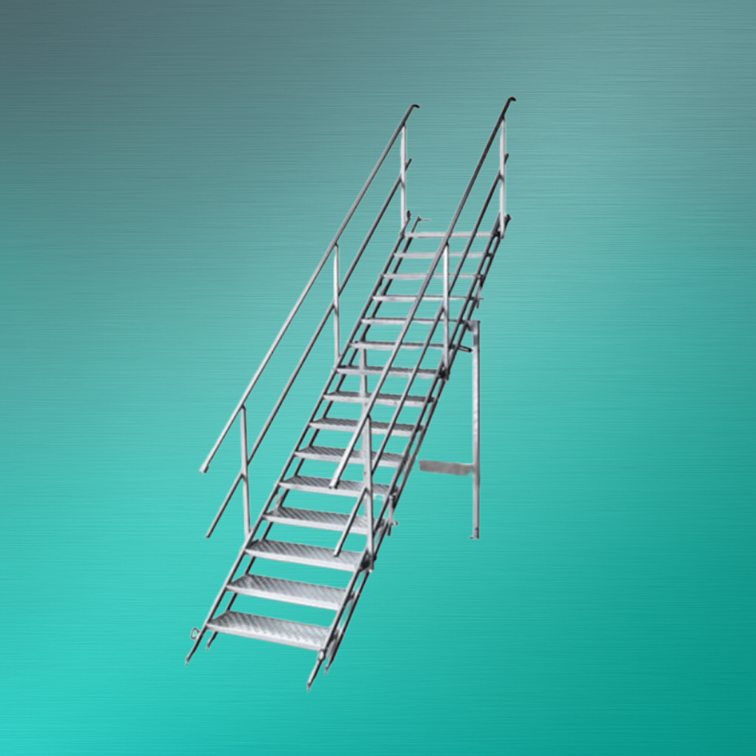 Bautreppe Stahl 15 Stufen mit Geländer mieten – sichere Zugangslösung für Baustellen und Gerüste mit Novaro
