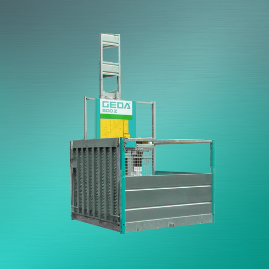 Materialaufzug GEDA 500 Z mieten – starker Bauaufzug für effizienten Materialtransport auf Baustellen mit Novaro
